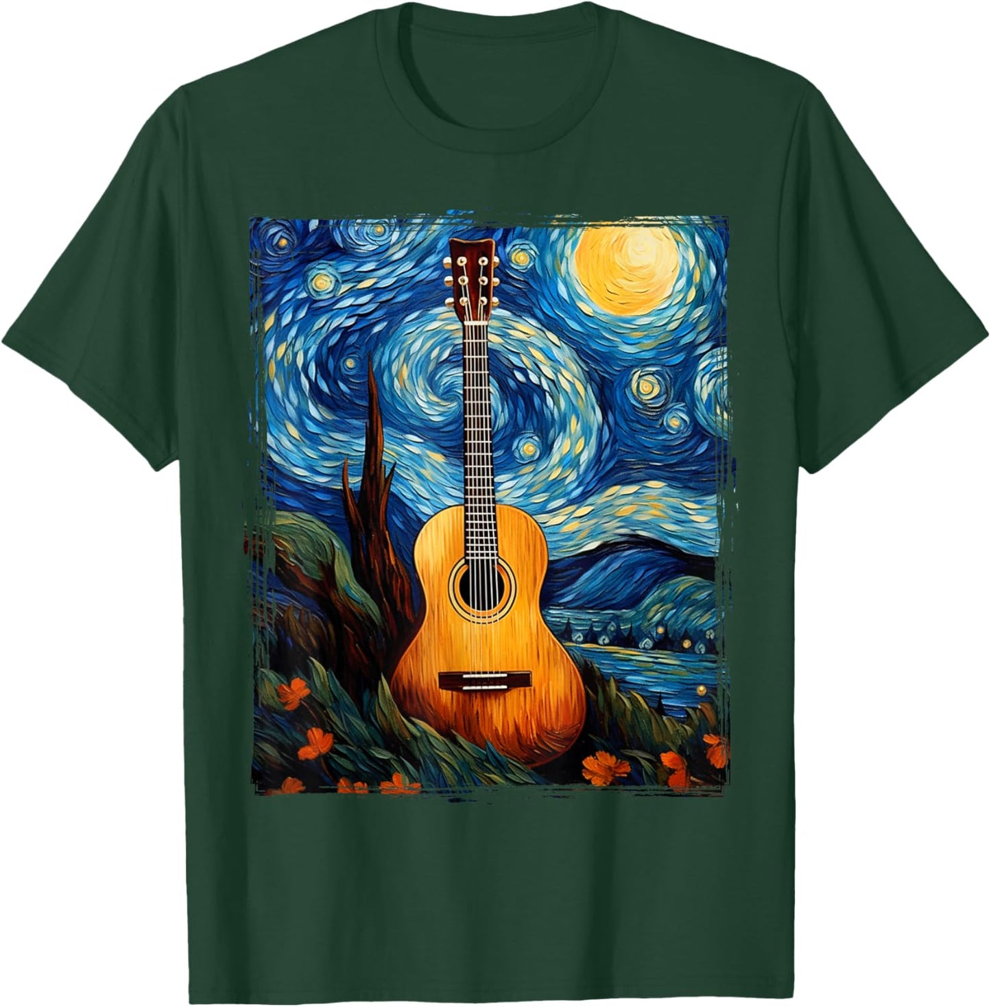 Acoustic Guitar Funny Art Van Gogh music instrument T-Shirt - T-Shirt | Forest