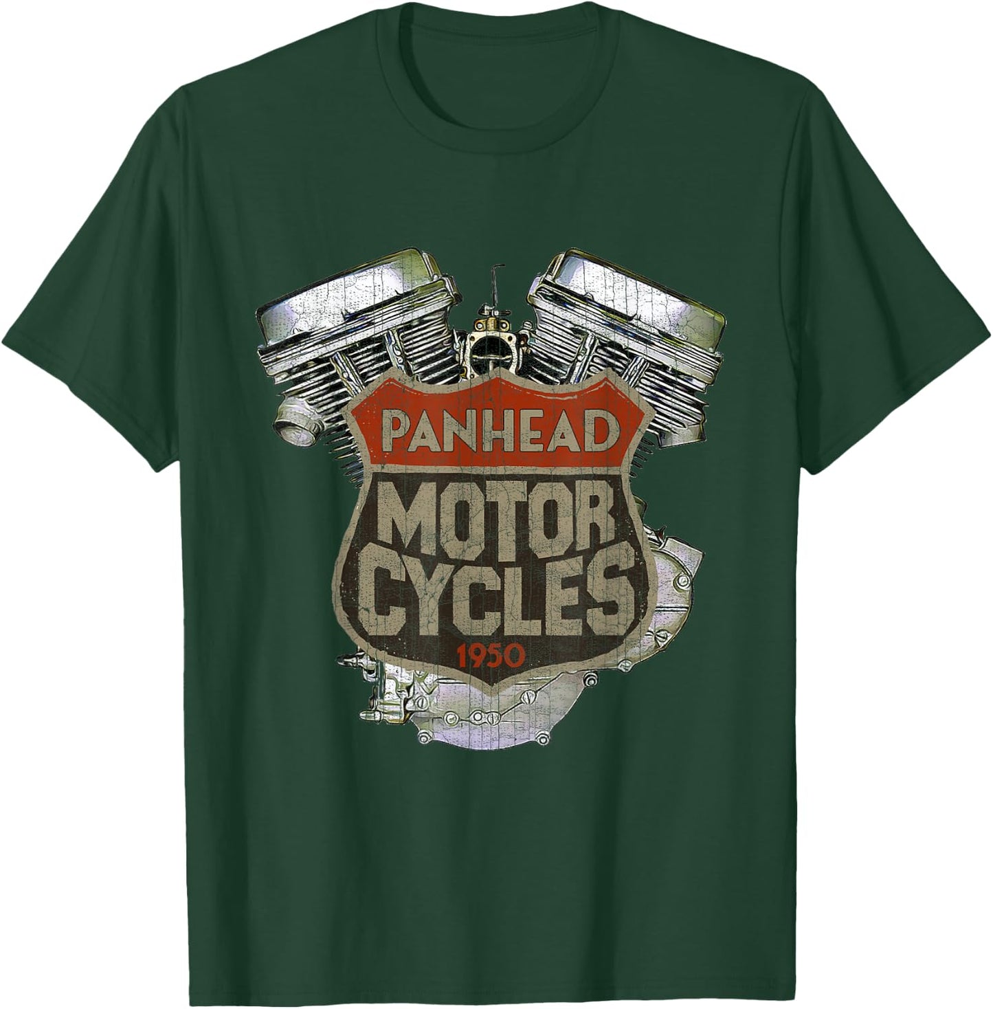 1950 Panhead Motorcycle Vintage Distressed Biker Chopper Rat T-Shirt - T-Shirt | Forest