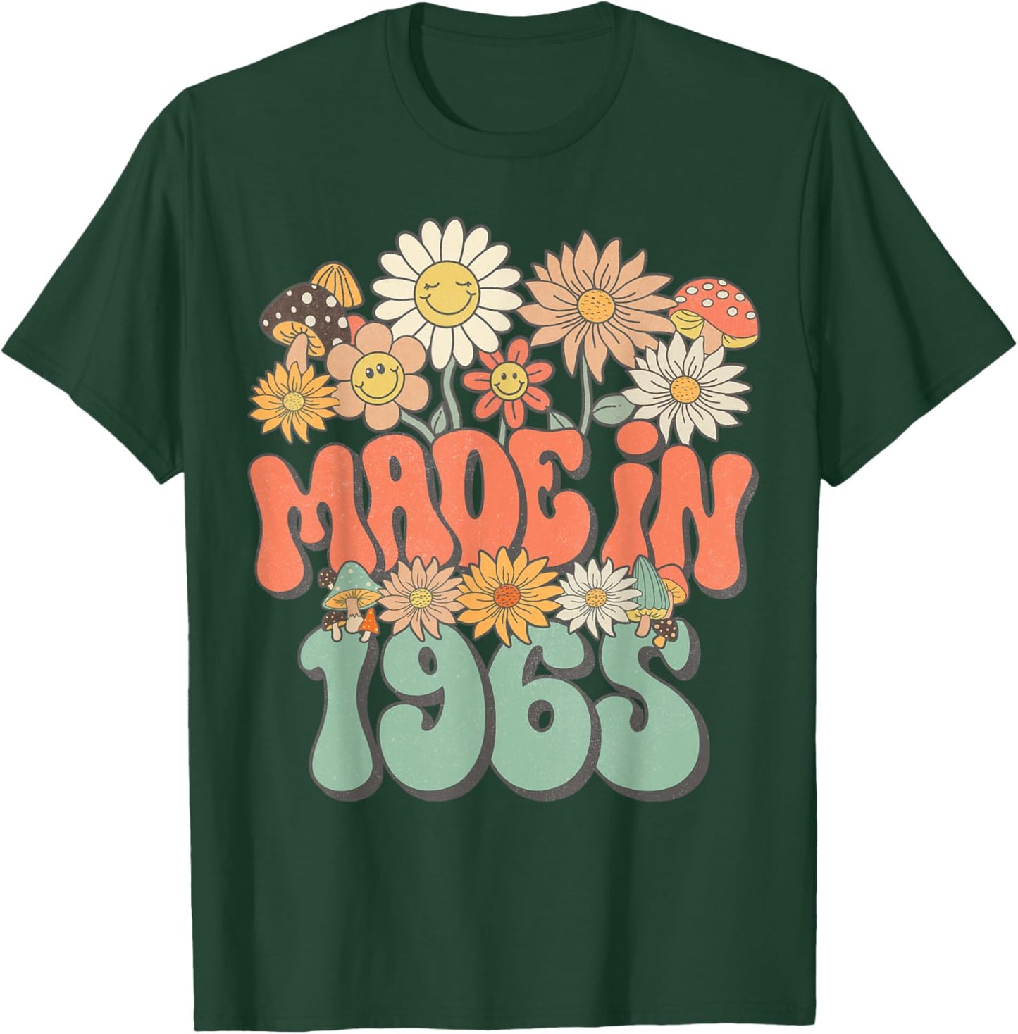 Retro Groovy Made In 1965 Floral Hippie Daisy 60th Birthday T-Shirt - T-Shirt | Forest