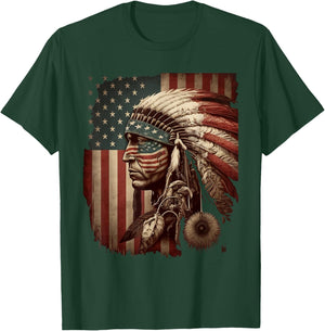 Indigenous People Tribal CG Native American Indian Chief American USA Flag T-Shirt - T-Shirt | Forest