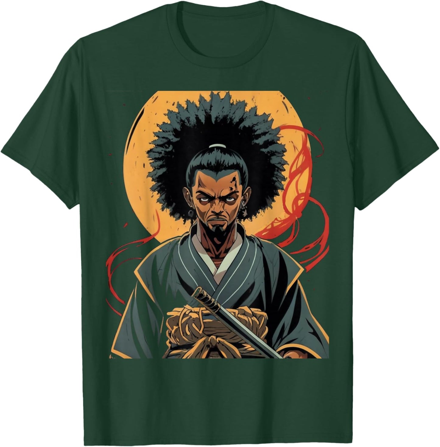 Afro American Samurai Anime Cartoon Japanese Bushido Warrior T-Shirt - T-Shirt | Forest