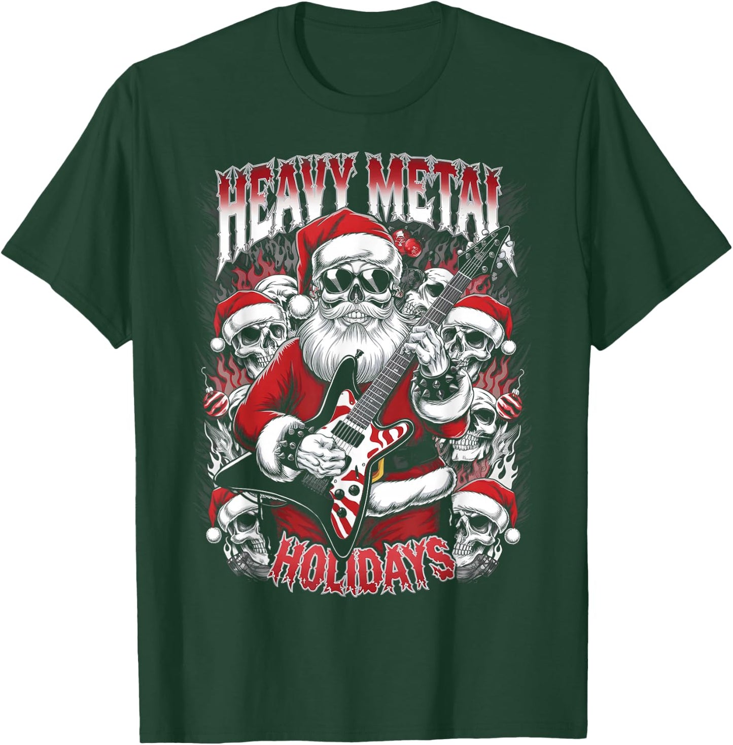 Heavy Metal Holidays Christmas Santa Metalhead Guitarist T-Shirt - T-Shirt | Forest
