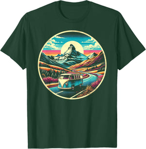 Scenic Routes Classic Van Road Trip Graphic - -Adults, Kids - Black - Small - Short Sleeve T-Shirt - T-Shirt | Forest