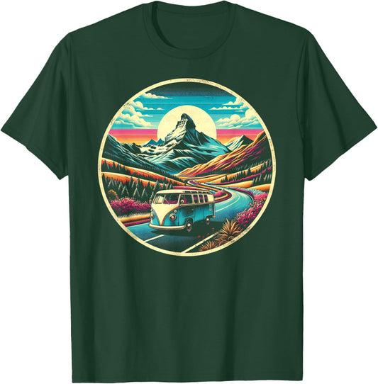 Scenic Routes Classic Van Road Trip Graphic - -Adults, Kids - Black - Small - Short Sleeve T-Shirt - T-Shirt | Forest