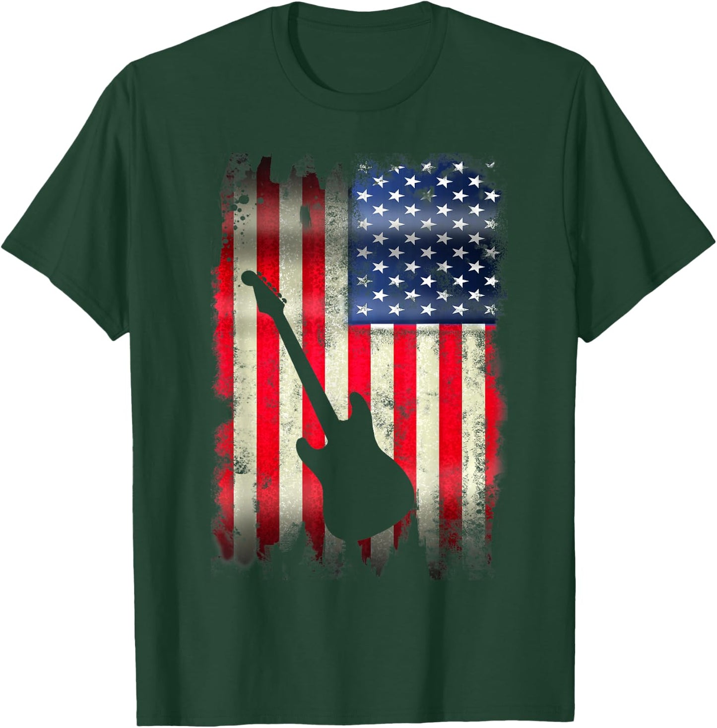 Guitarist USA American Flag 4th of July Patriotic Guitar T-Shirt - T-Shirt | Forest