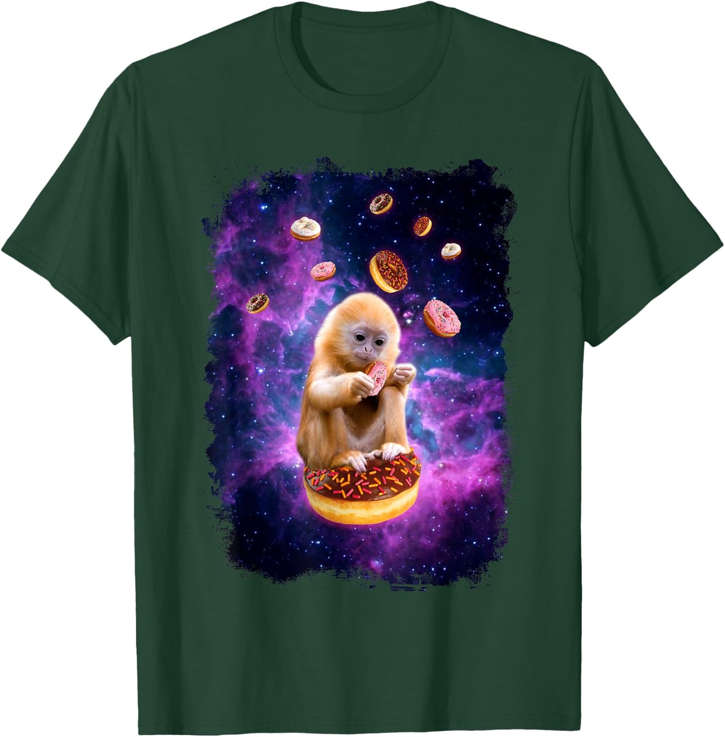 Monkey Eating Donuts in Space - Funny Animal Monkey T-Shirt - T-Shirt | Forest