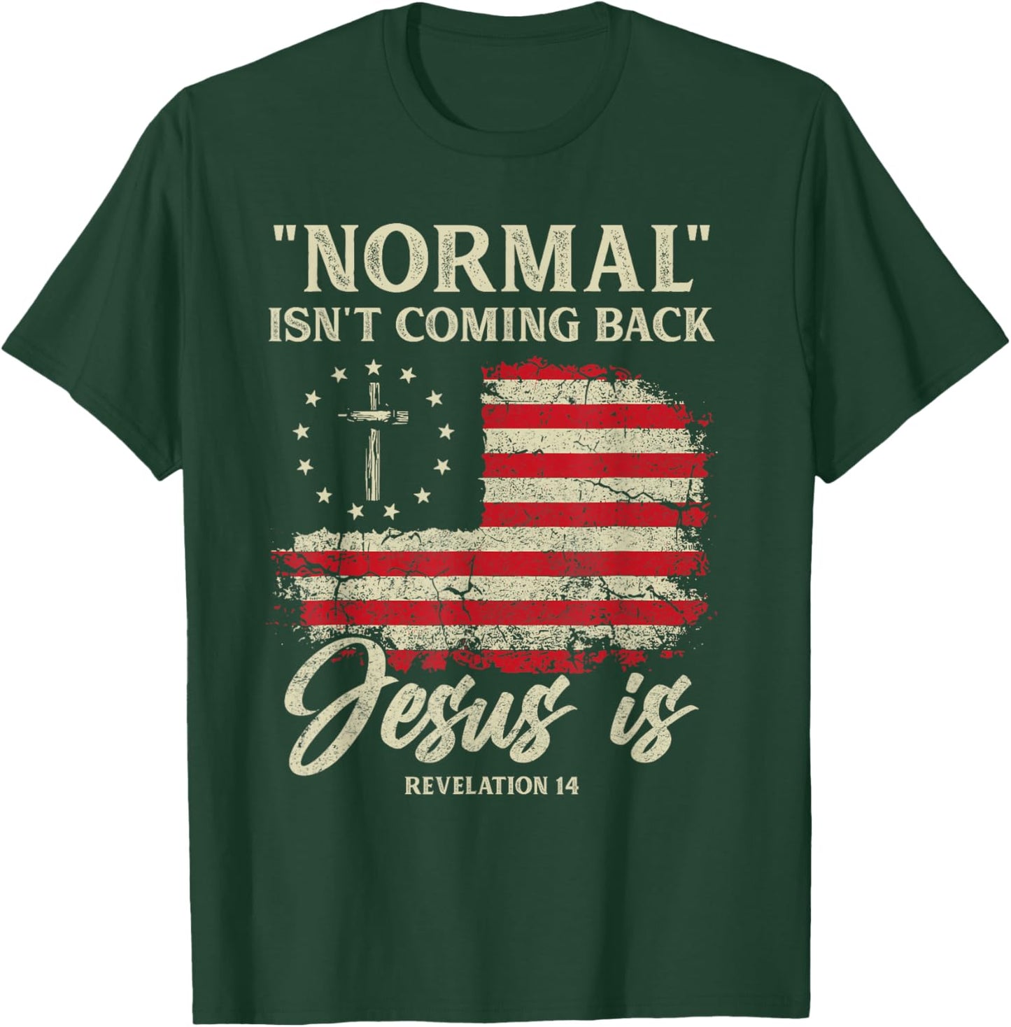 Normal Isn't Coming Back Jesus is Christian American Flag T-Shirt - T-Shirt | Forest