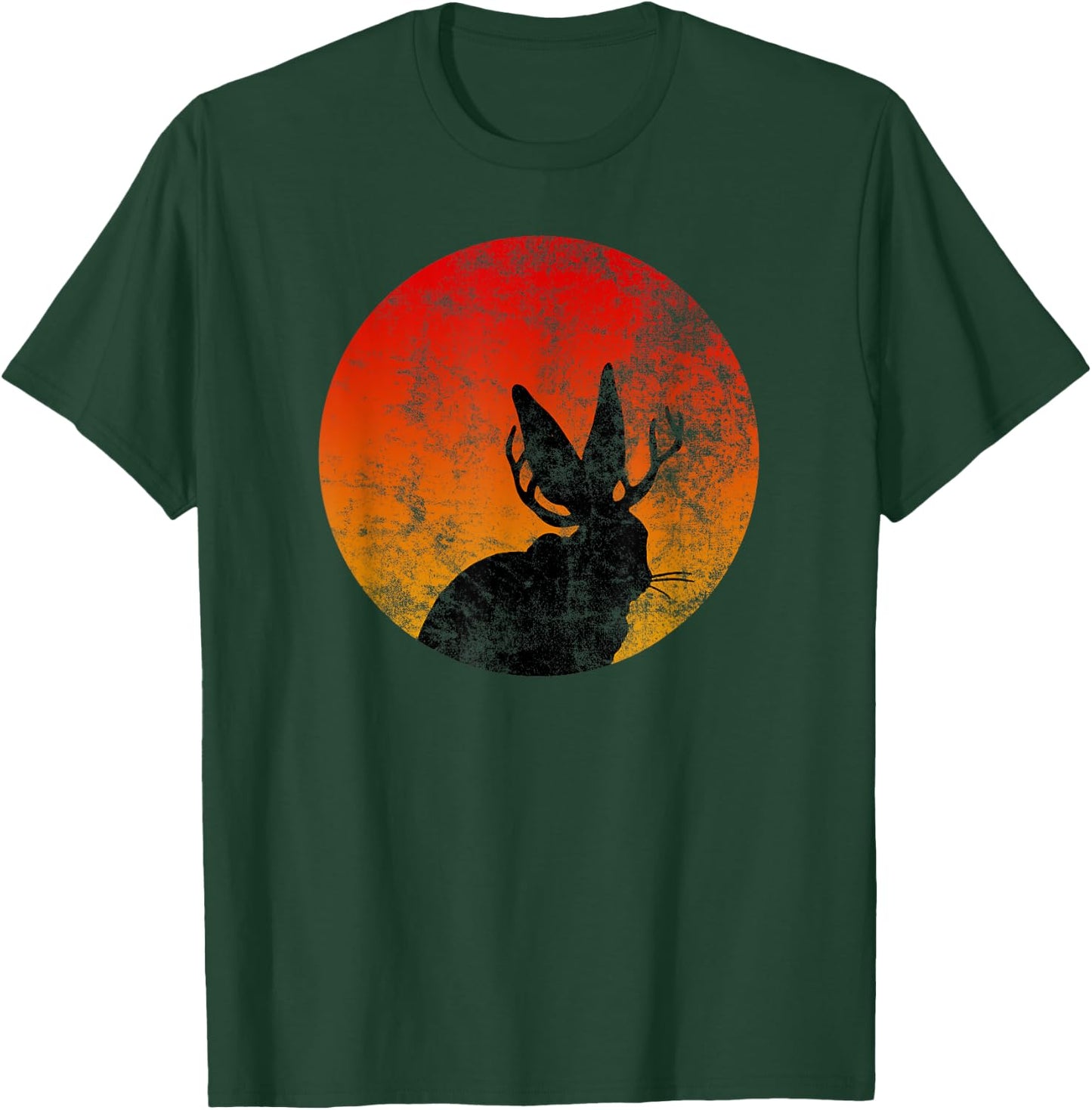 Retro Eighties Jackalope , Vintage Cryptid Rabbit T-Shirt - T-Shirt | Forest