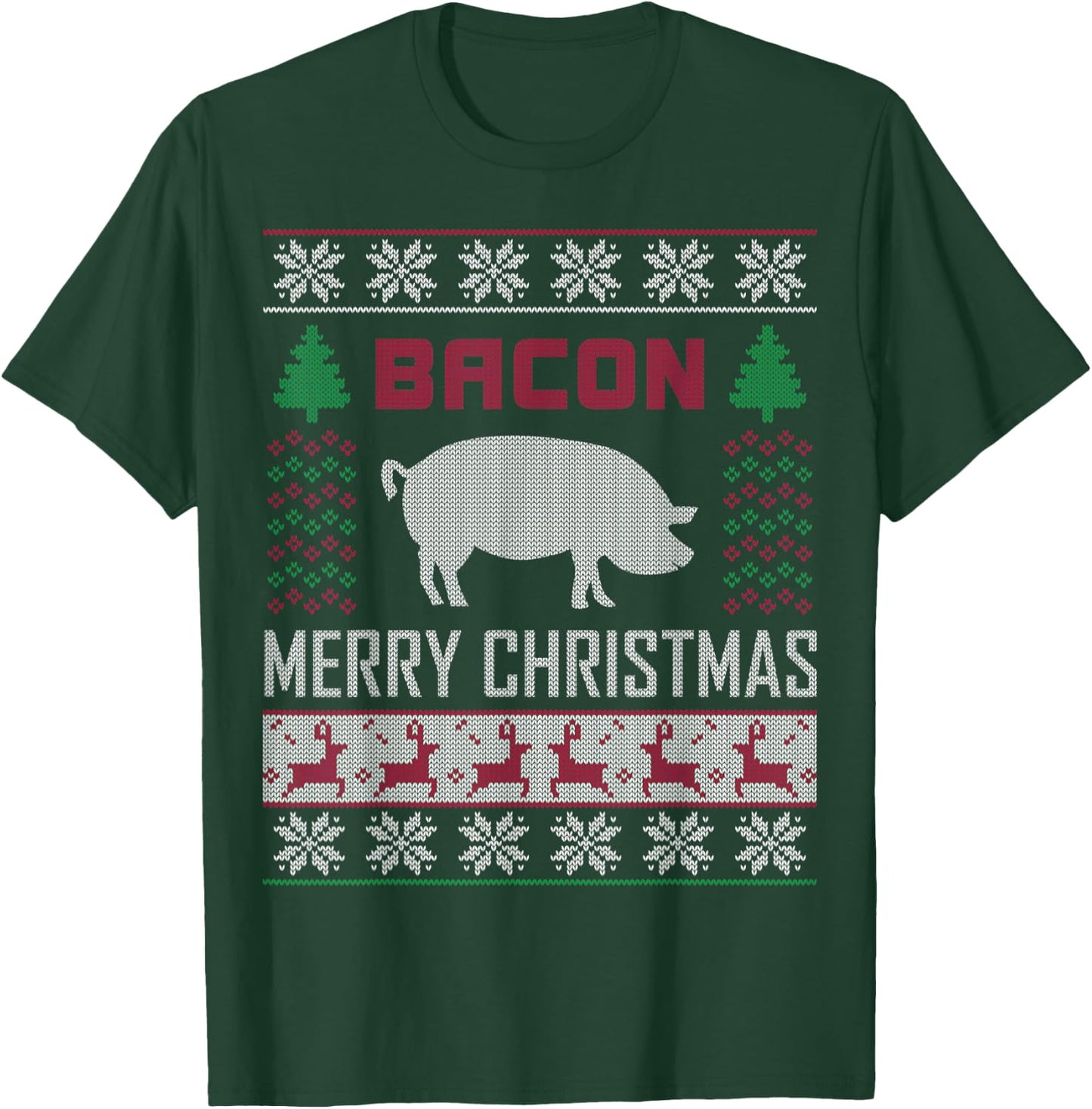 Bacon Pig Christmas Design Funny Holiday Ugly Sweater Style T-Shirt - T-Shirt | Forest