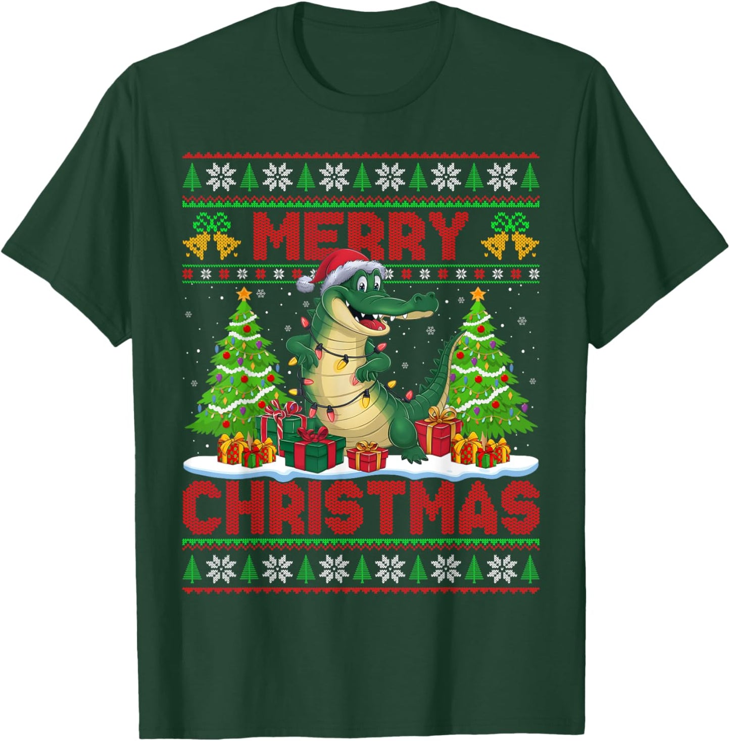 Xmas Tree Ugly Style Santa Hat Alligator Christmas T-Shirt - T-Shirt | Forest