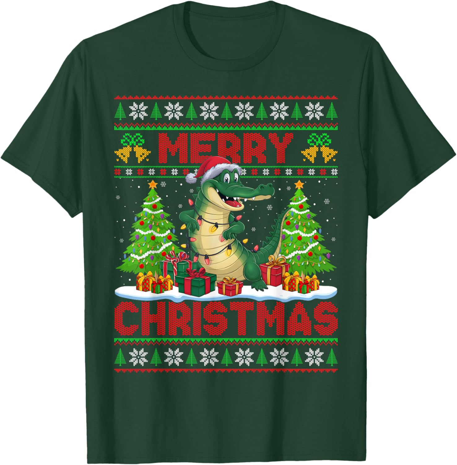 Xmas Tree Ugly Style Santa Hat Alligator Christmas T-Shirt - T-Shirt | Forest
