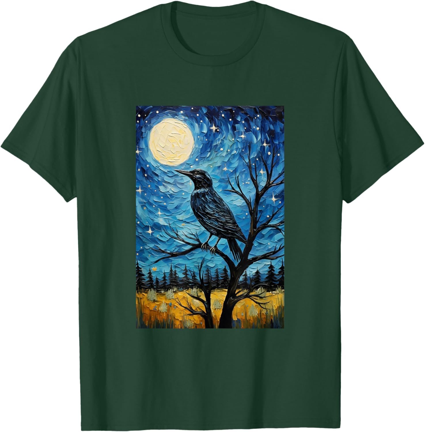 Magpie Crow Raven Bird - Van Gogh Style - Starry Night T-Shirt - T-Shirt | Forest