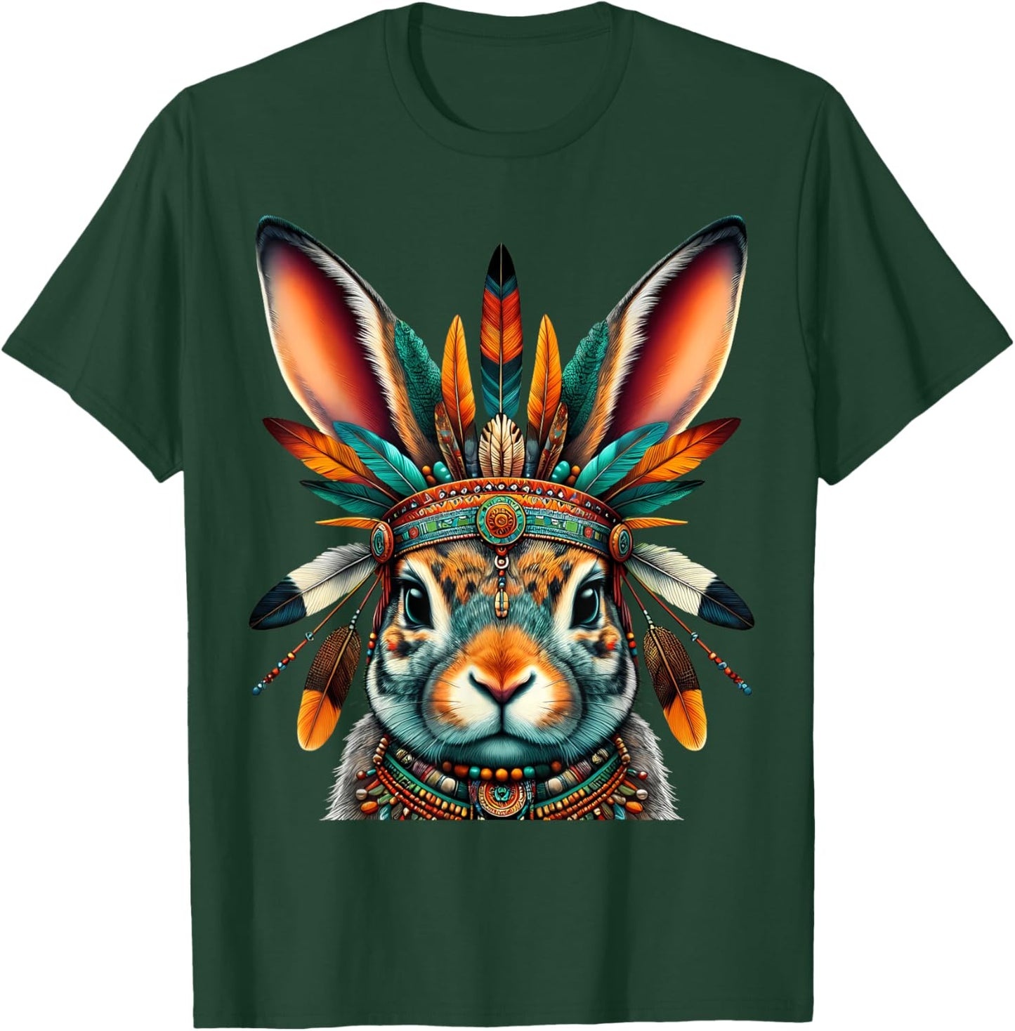 Native Indian Rabbit Native American Indian Feathers T-Shirt - T-Shirt | Forest