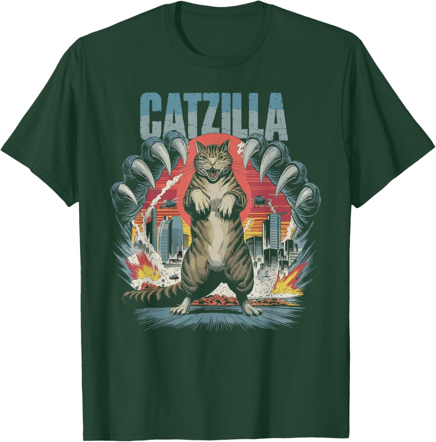Catzilla Cat Funny Kitten Lover Japanese Art Men Women T-Shirt - T-Shirt | Forest