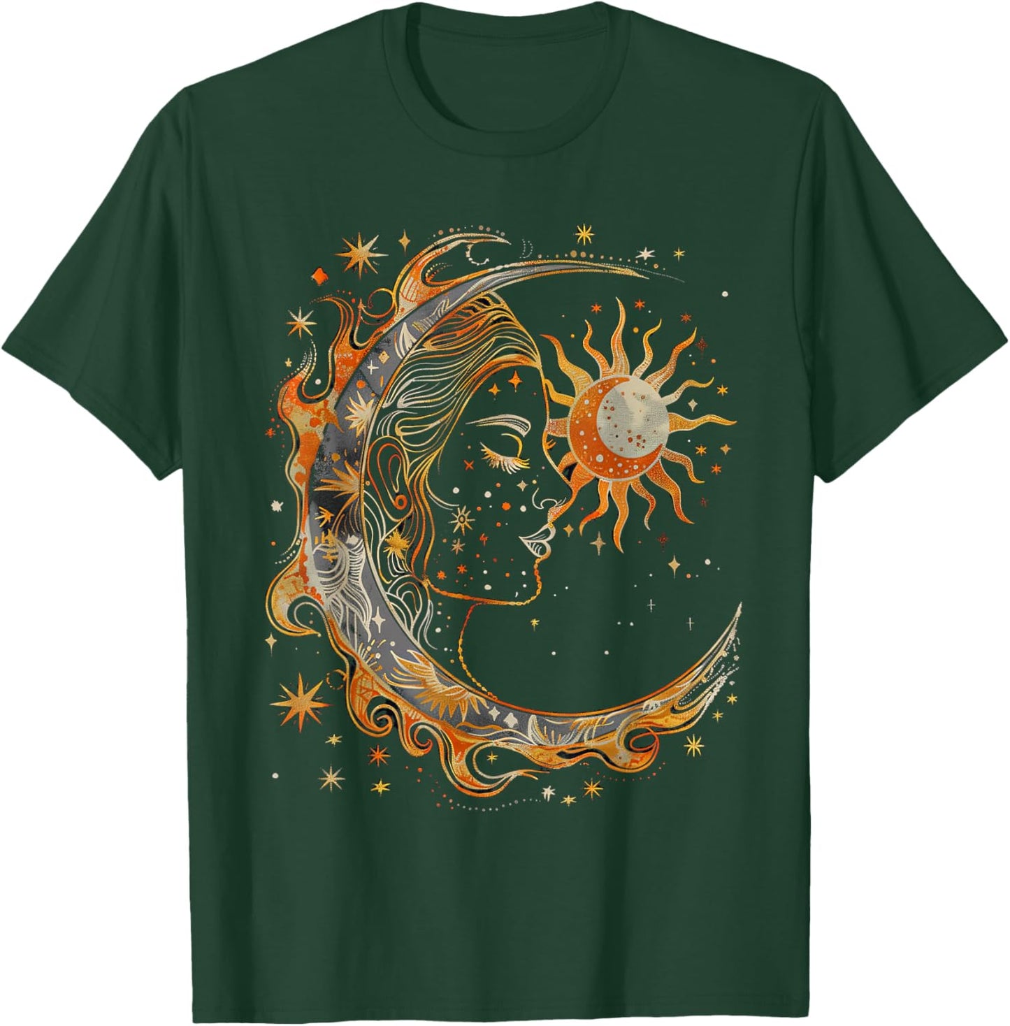 Mystic Sun and Moon Woman Mystical Flowers Aesthetic T-Shirt - T-Shirt | Forest
