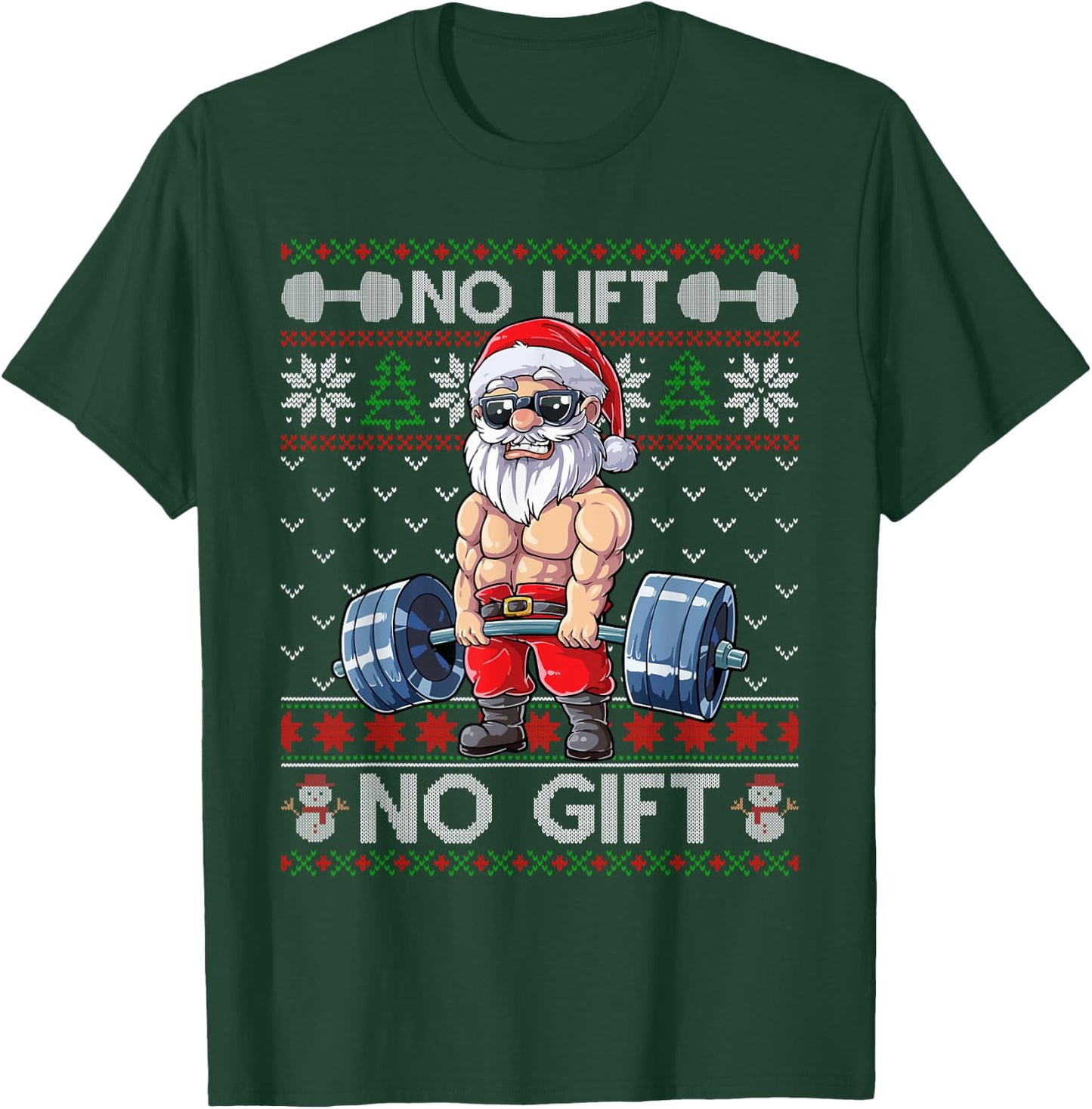 Funny Muscle Santa Lifting Christmas Ugly Christmas Sweater T-Shirt - T-Shirt | Forest