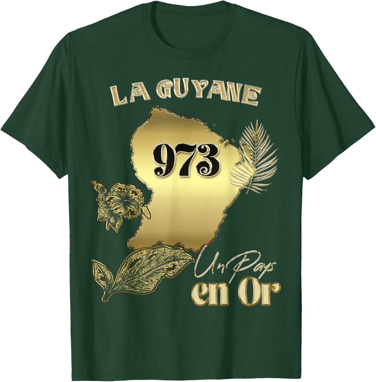 The Magnificent French Guiana 973 Country In Gold Creole , Black, S T-Shirt - T-Shirt | Forest