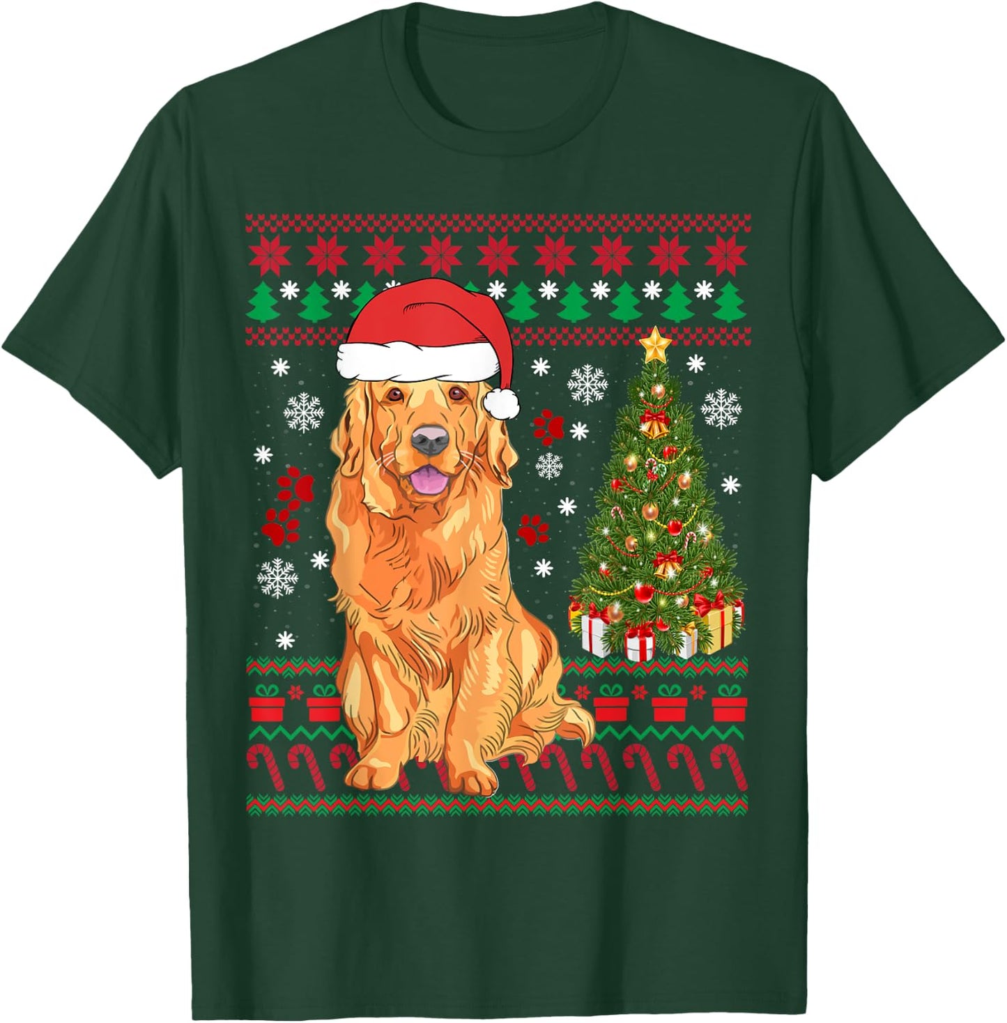 Funny Ugly Christmas Sweater Golden Retriever Christmas T-Shirt - T-Shirt | Forest