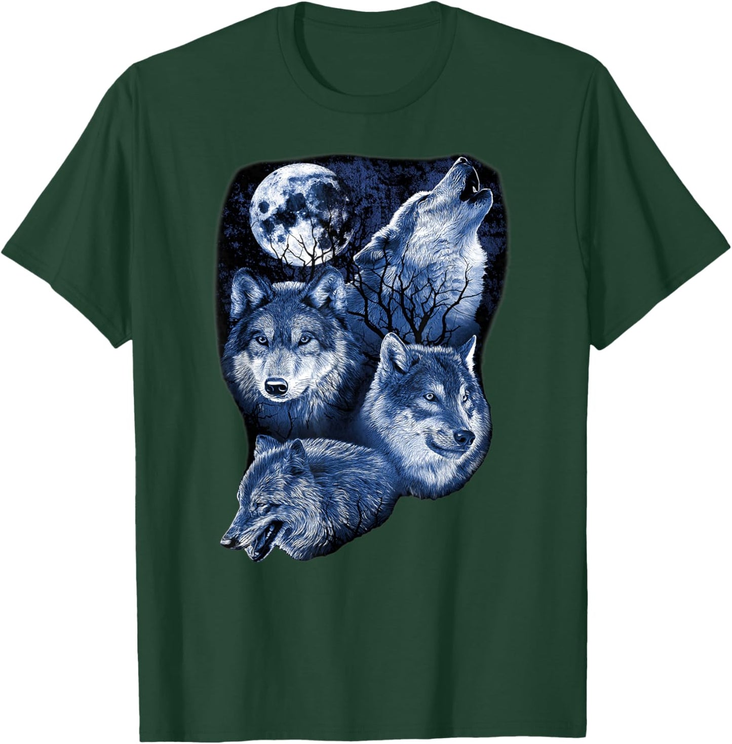 Four Wolfs Howling At The Moon Wolf Lover T-Shirt - T-Shirt | Forest