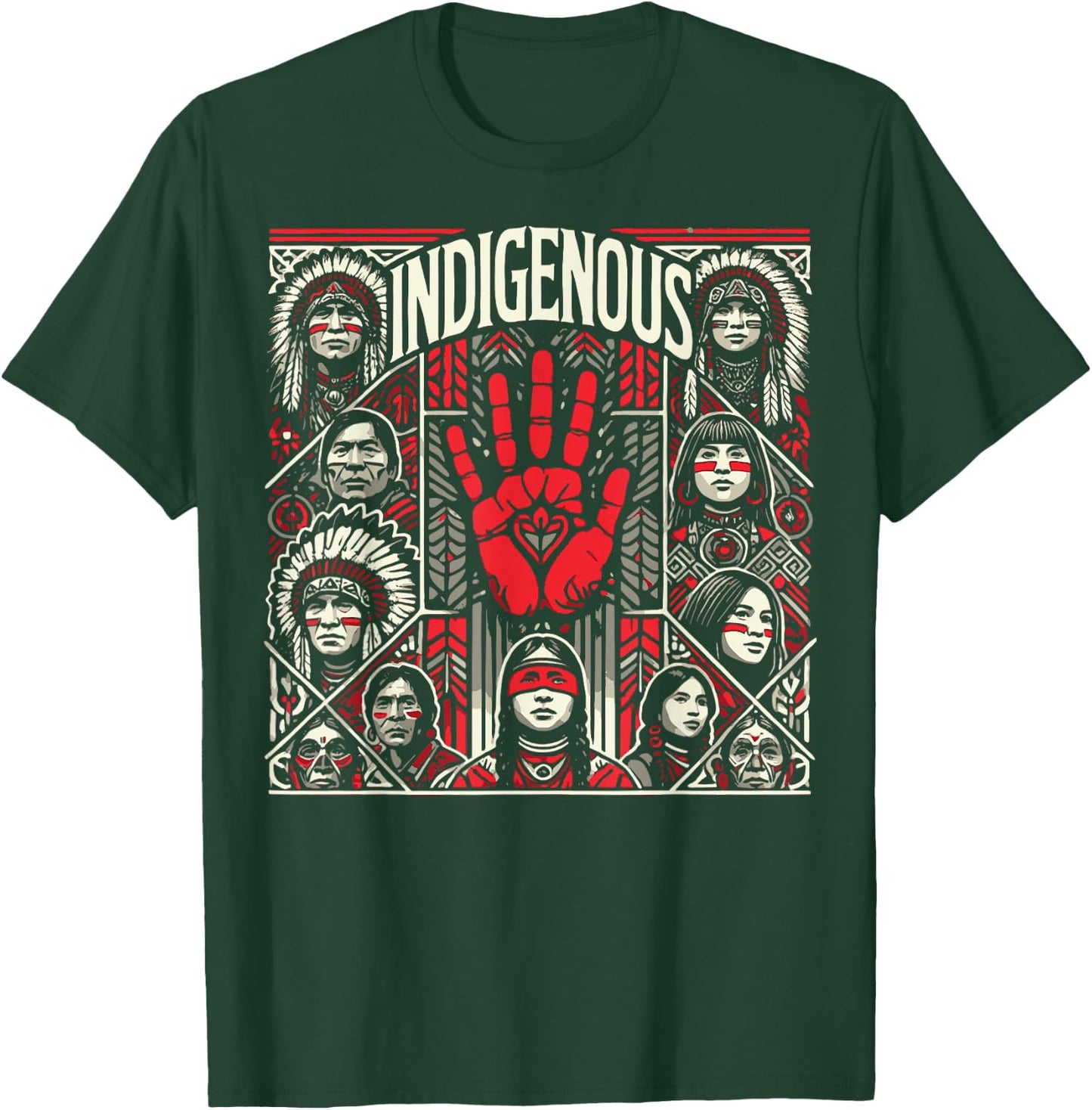 Native American Indigenous Red Hand Indian Blood Themed T-Shirt - T-Shirt | Forest