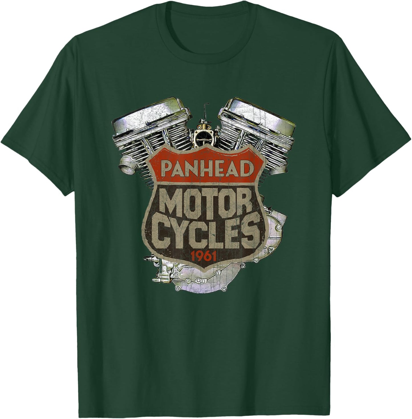 1961 Panhead Motorcycle Vintage Distressed Biker Chopper Rat T-Shirt - T-Shirt | Forest