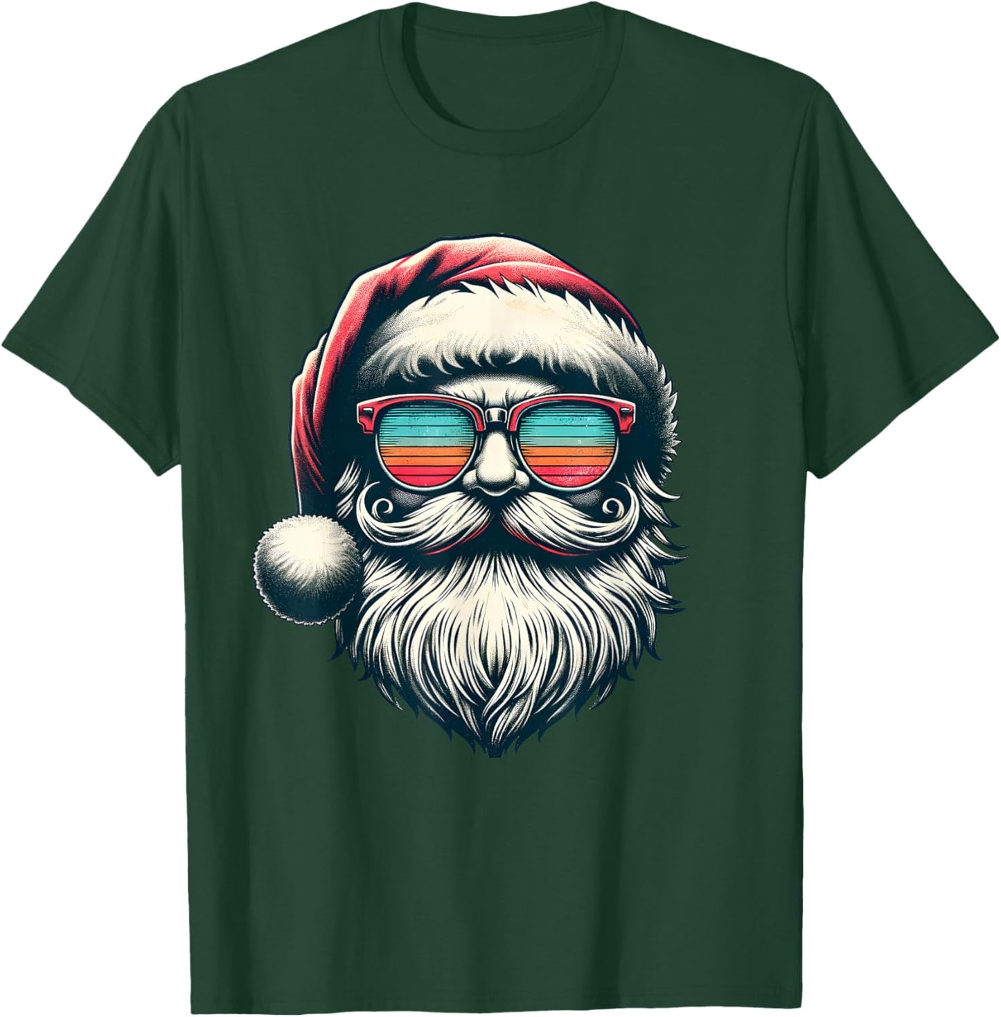 Santa Face Retro Sunglasses Christmas Xmas Men Women Kids T-Shirt - T-Shirt | Forest