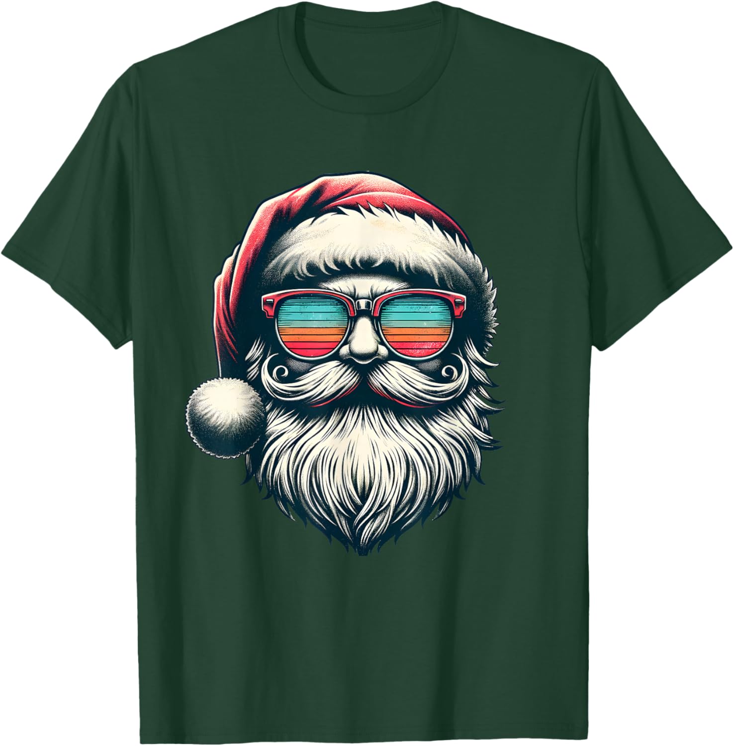 Santa Face Retro Sunglasses Christmas Xmas Men Women Kids T-Shirt - T-Shirt | Forest