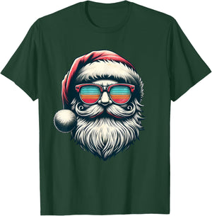 Santa Face Retro Sunglasses Christmas Xmas Men Women Kids T-Shirt - T-Shirt | Forest