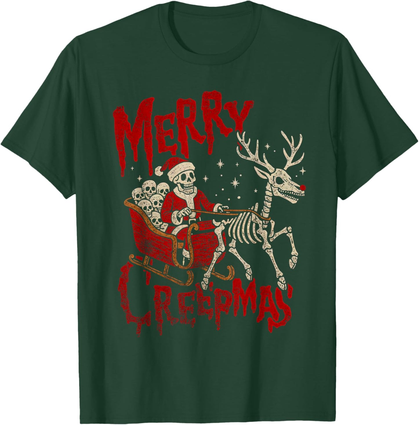 Merry Creepmas Skeleton Creepy Christmas Goth Holiday Pajama T-Shirt - T-Shirt | Forest