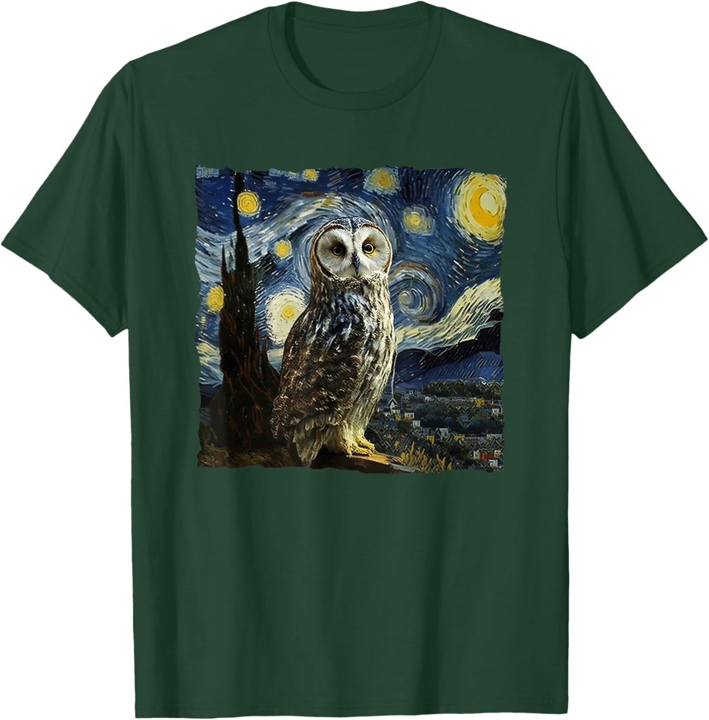 Owl Starry Night Van Gogh Painting Moon Owls Owl Lover T-Shirt - T-Shirt | Forest