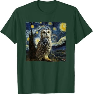 Owl Starry Night Van Gogh Painting Moon Owls Owl Lover T-Shirt - T-Shirt | Forest