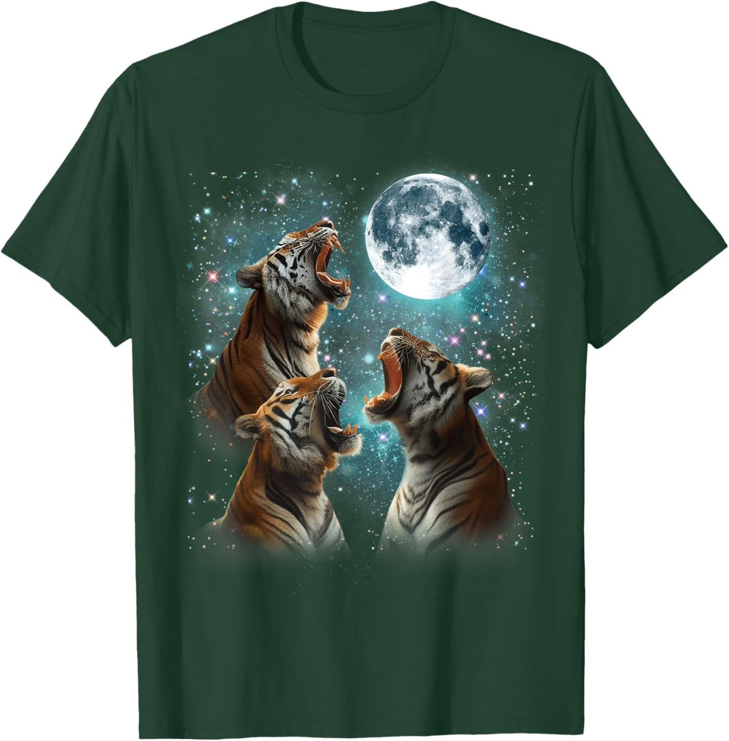 3 Tiger Moon Howling Tiger Head Funny , Women, Kid T-Shirt - T-Shirt | Forest