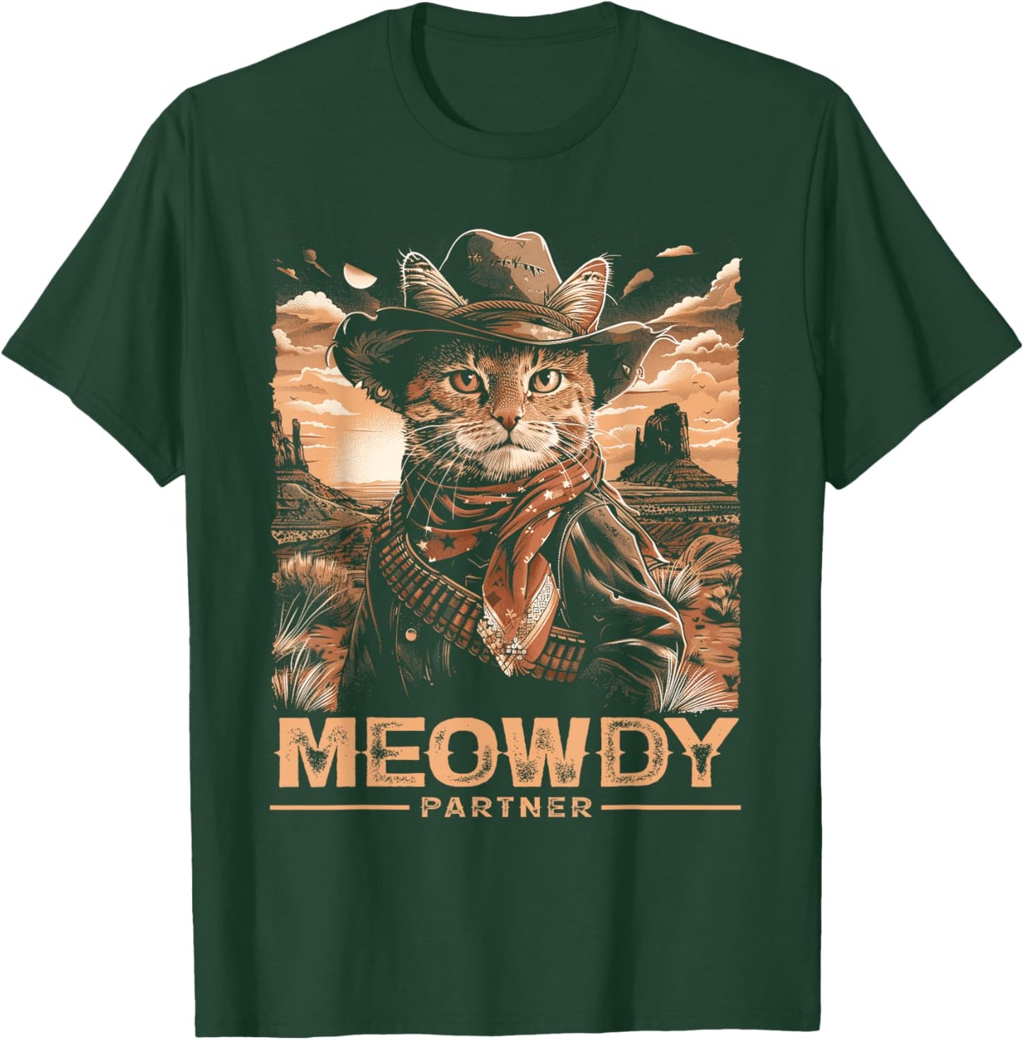 Classic Art Meowdy Country Cats Cowboy Hat Western Kitten T-Shirt - T-Shirt | Forest