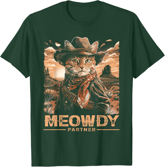 Classic Art Meowdy Country Cats Cowboy Hat Western Kitten T-Shirt - T-Shirt | Forest