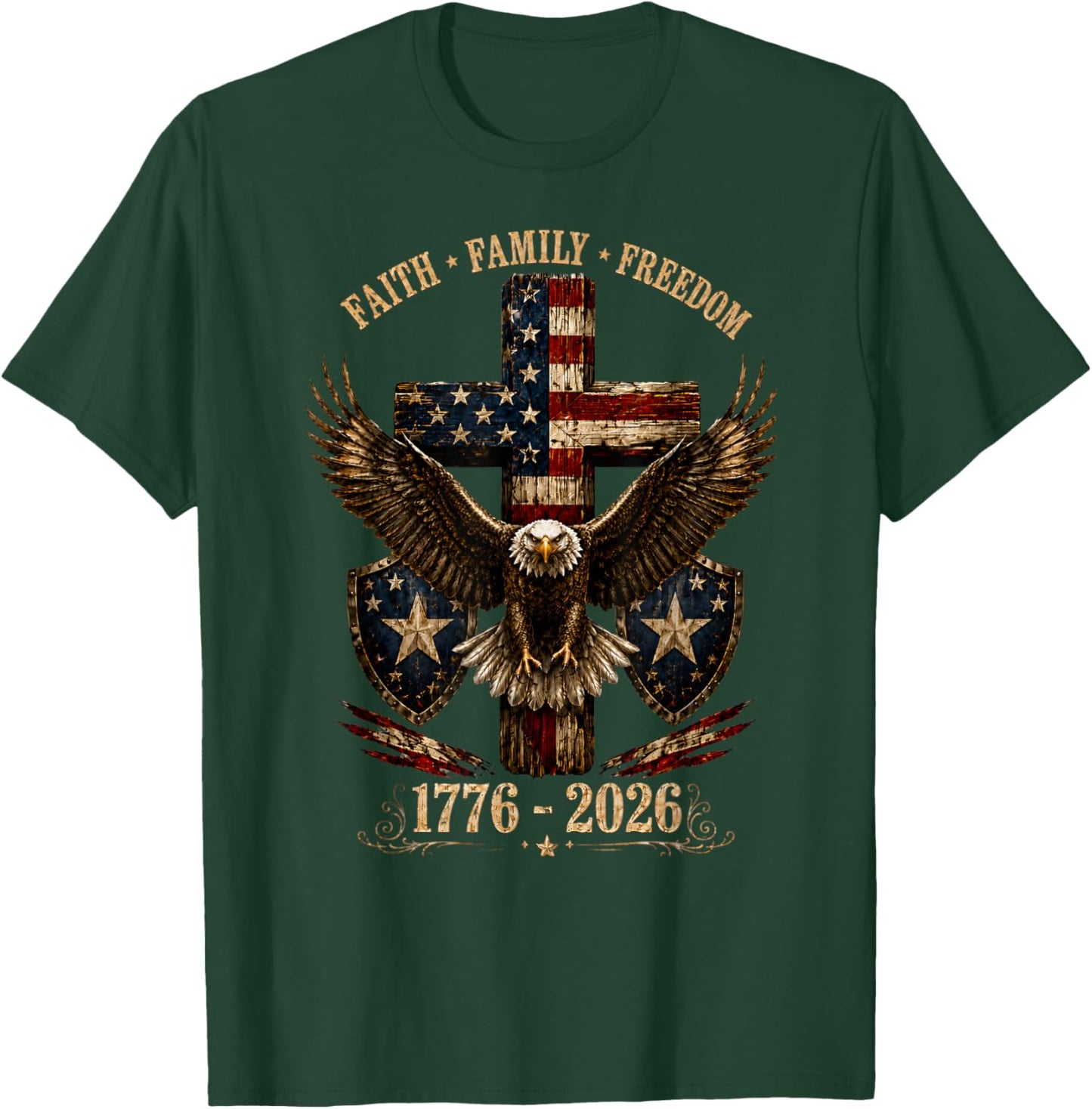 America Bald Eagle, Faith, Family, Freedom USA 250 Years T-Shirt - T-Shirt | Forest