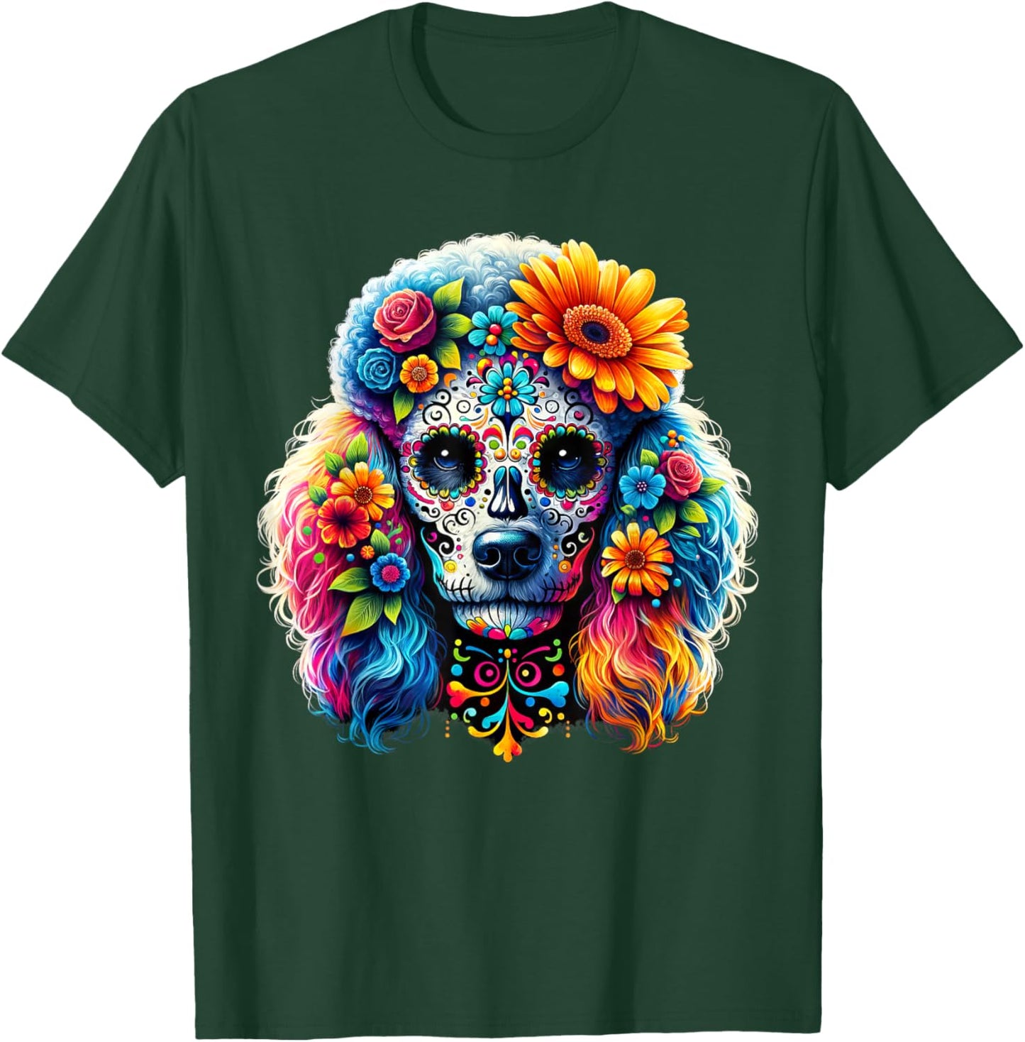 Cinco De Mayo Poodle Dog Sugar Skull Flower Women Kids T-Shirt - T-Shirt | Forest