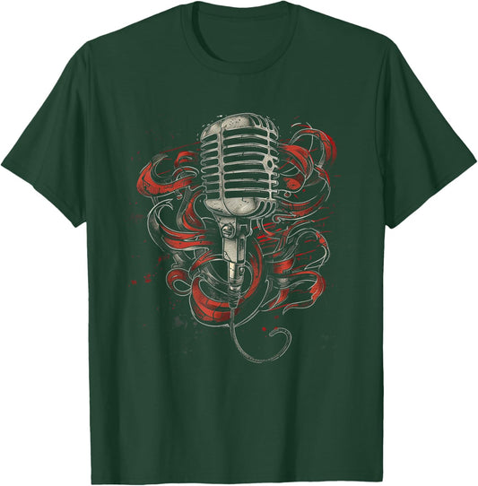 Vintage Microphone T-Shirt - T-Shirt | Forest