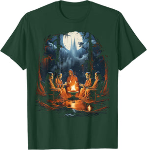 Vintage Ghost and Skeleton by Fire Camping Gothic Halloween T-Shirt - T-Shirt | Forest