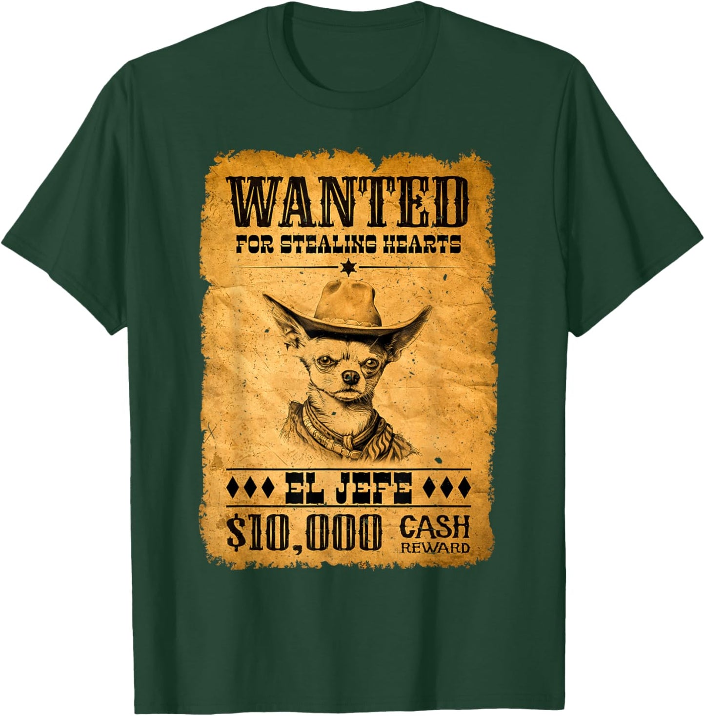 Funny Cute Chihuahua Wanted Poster Western Cowboy Chihuahua T-Shirt - T-Shirt | Forest