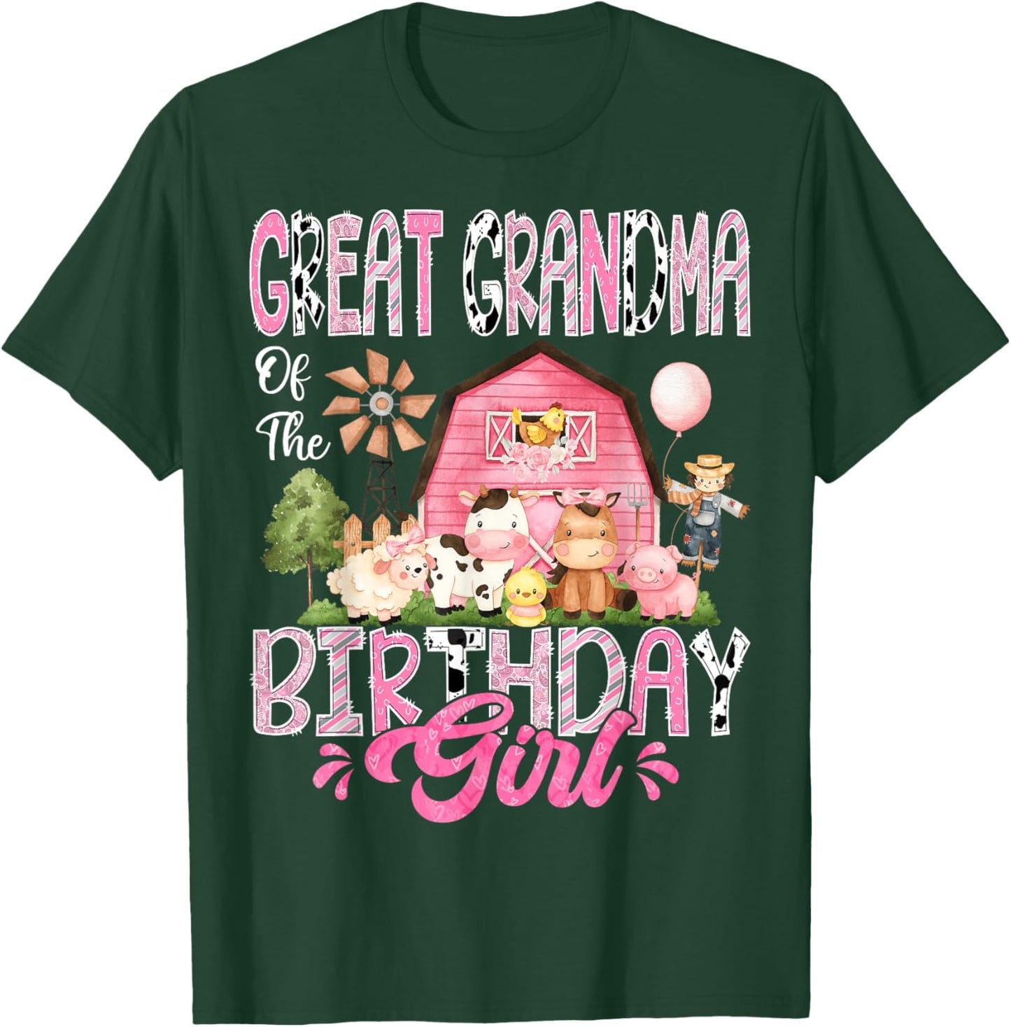 Great Grandma Of The Birthday Girl Pink Farm Cow Birthday T-Shirt - T-Shirt | Forest