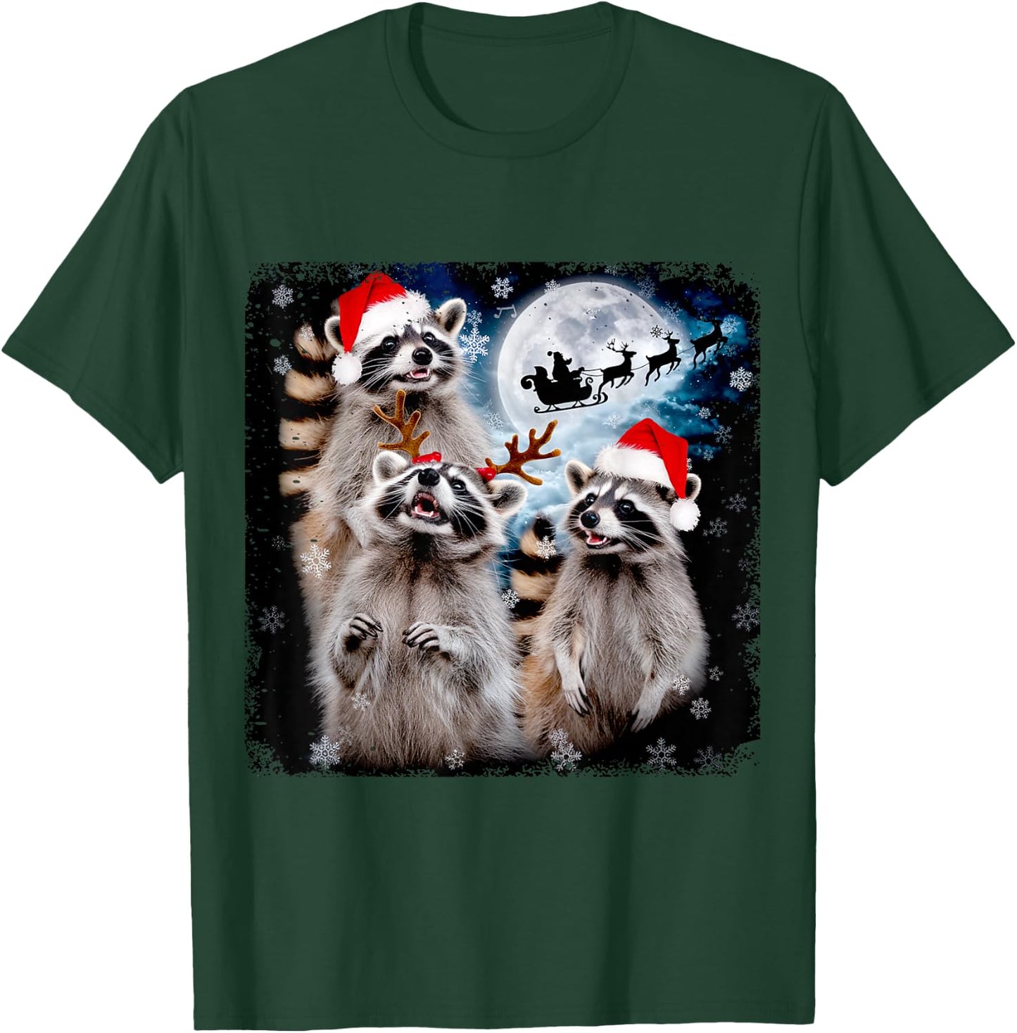 Funny Christmas Moon Howling Raccoon Xmas Men, Women, Kid T-Shirt - T-Shirt | Forest