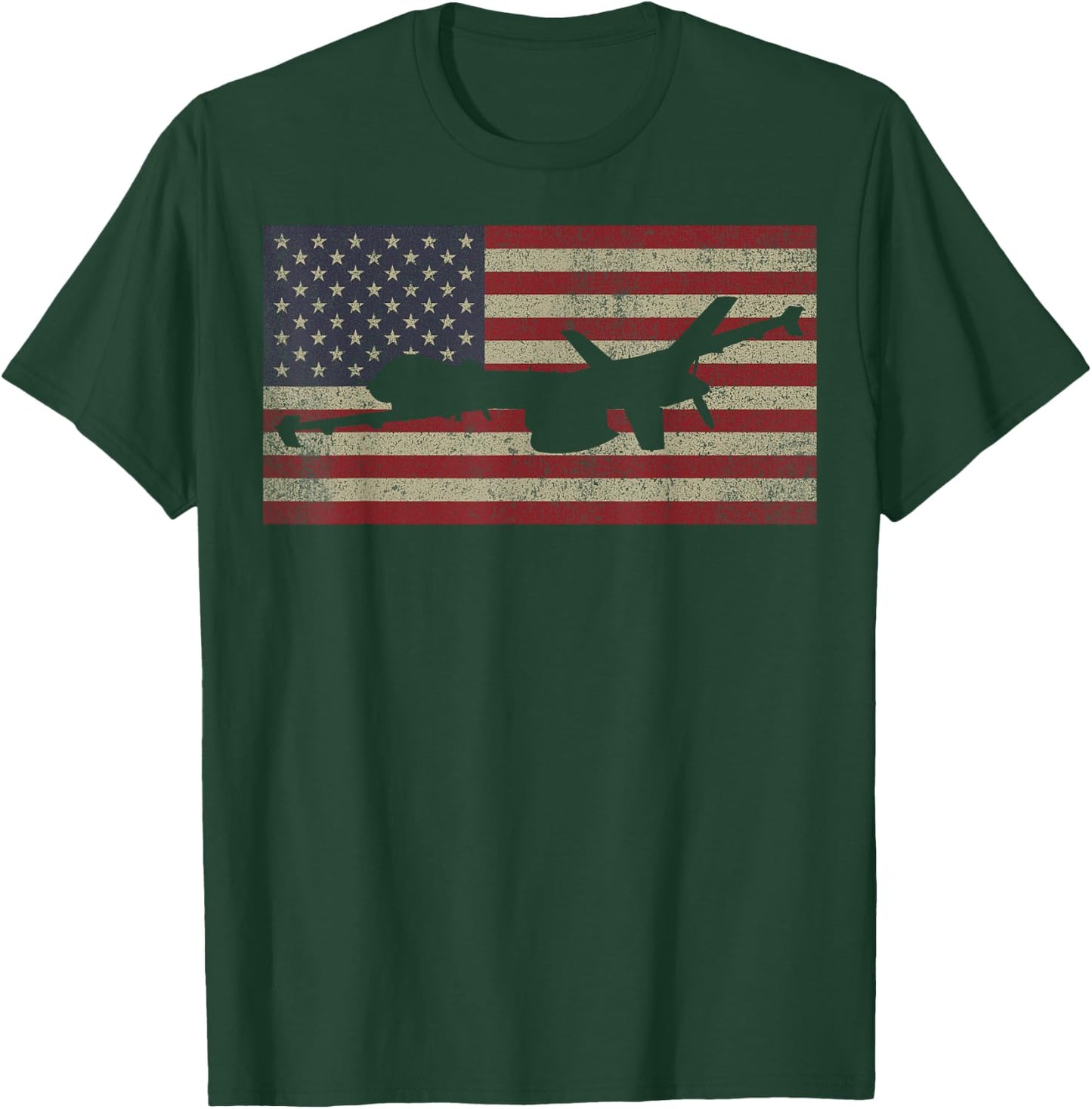 MQ-9 Reaper Guardian UAV Drone American Flag T-Shirt - T-Shirt | Forest
