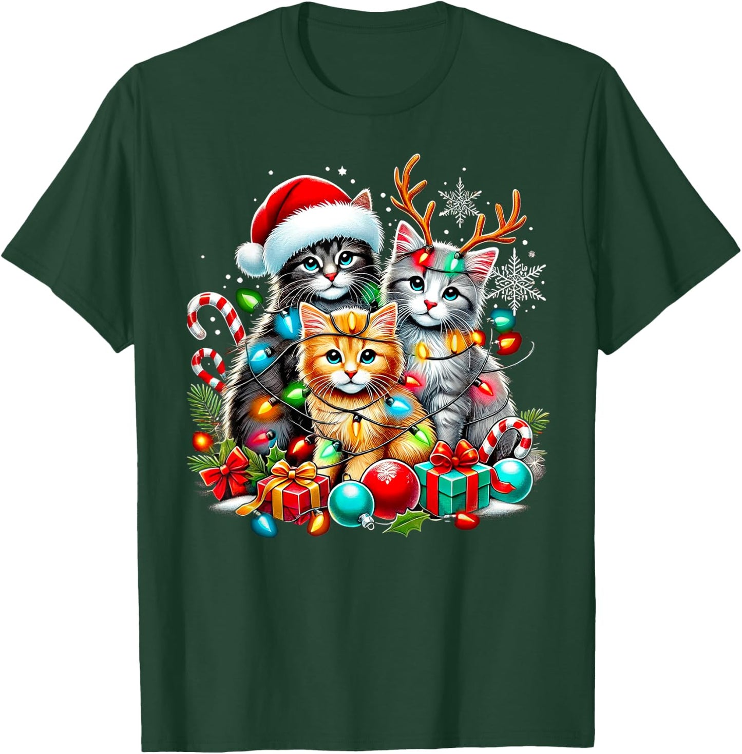 Merry Christmas Baby Cats Presents Snowflake Santa Claus T-Shirt - T-Shirt | Forest