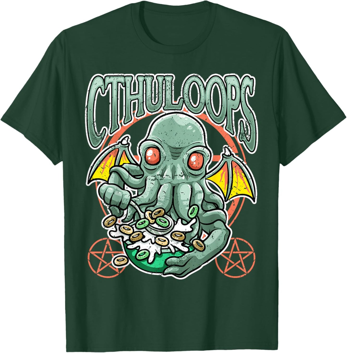 Cthuloops eating cereal Funny Cthulhu monster lover T-Shirt - T-Shirt | Forest