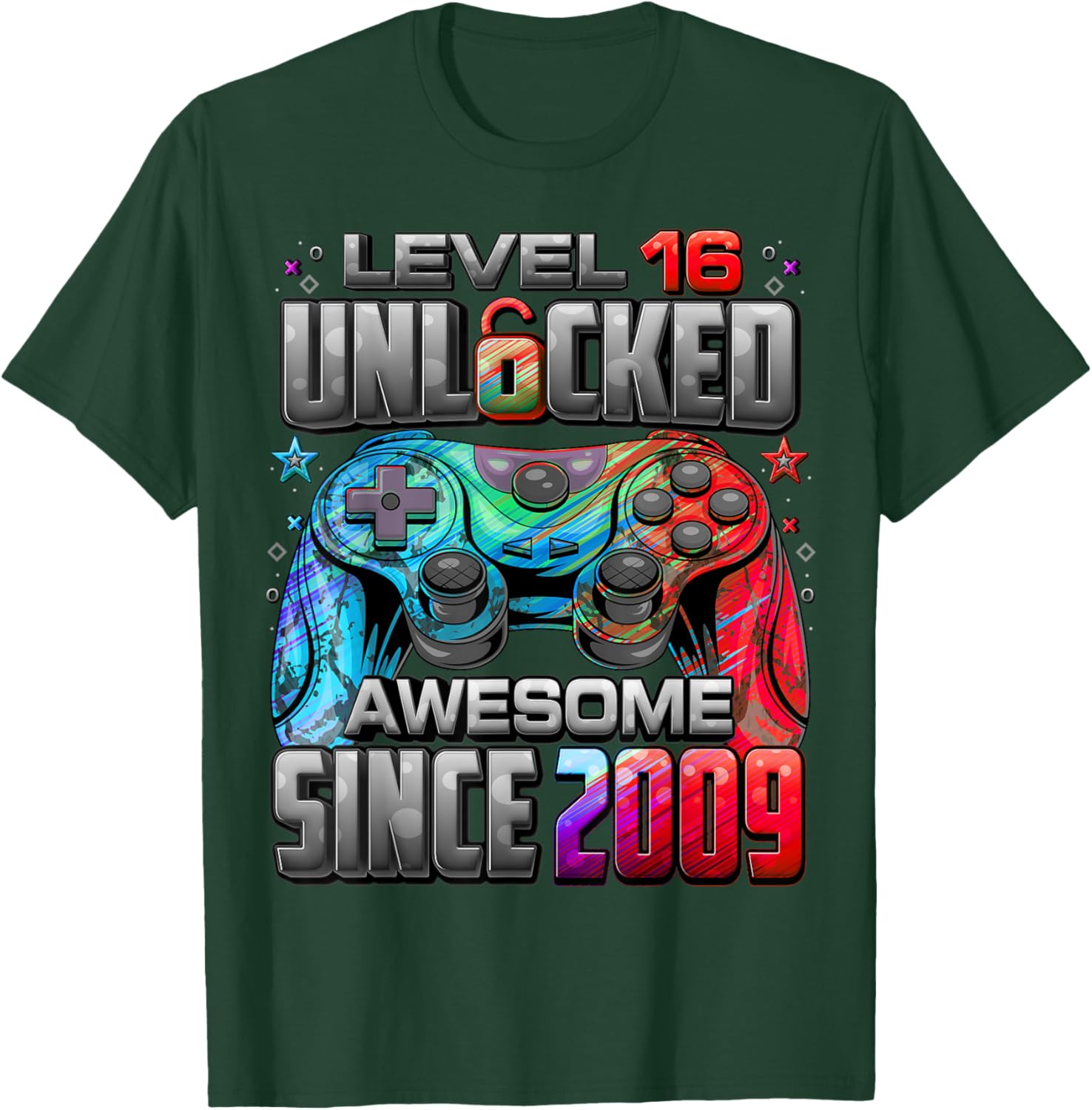 Level 16 Unlocked Awesome Since 2009 16th Birthday Gaming T-Shirt - T-Shirt | Forest