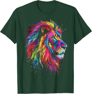 Lion Art Abstract Colorful Animal Graphic Lion T-Shirt - T-Shirt | Forest