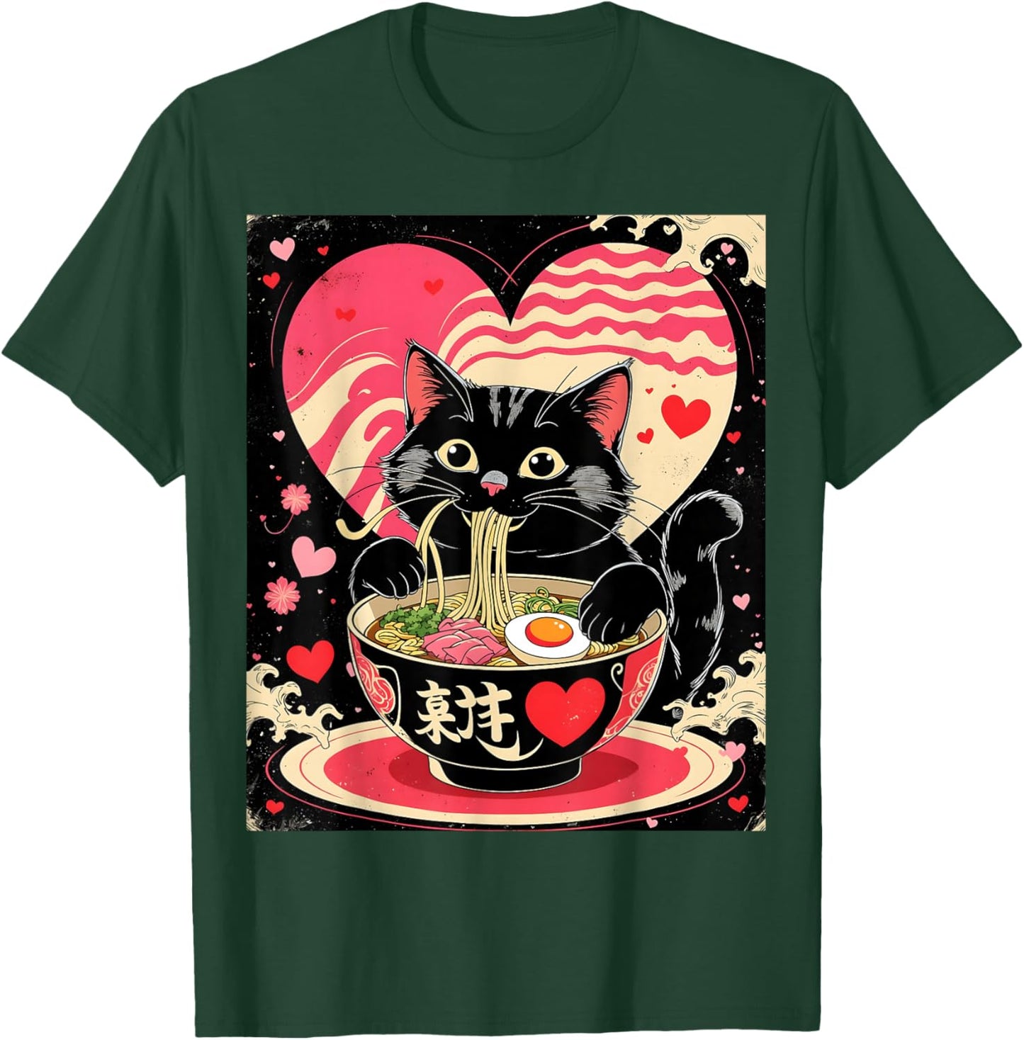 Kawaii Anime Cat Ramen Japanese Graphic Men Women Teens T-Shirt - T-Shirt | Forest