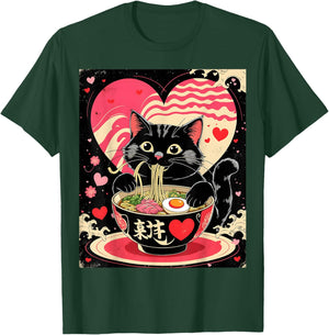 Kawaii Anime Cat Ramen Japanese Graphic Men Women Teens T-Shirt - T-Shirt | Forest