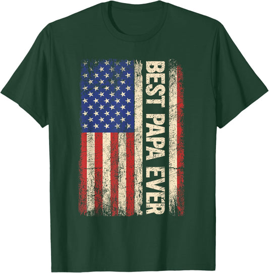 Best Papa Ever US American Flag Gifts For Father's Day Men T-Shirt - T-Shirt | Forest