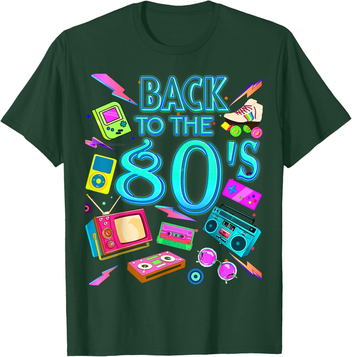 Men's Women's Kids Vintage Retro Back To 80's Graphic Design T-Shirt - T-Shirt | Forest